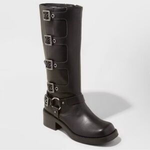 Women’s Rebel Tall Black Moto Buckle Boots Wild Fable Size 10
